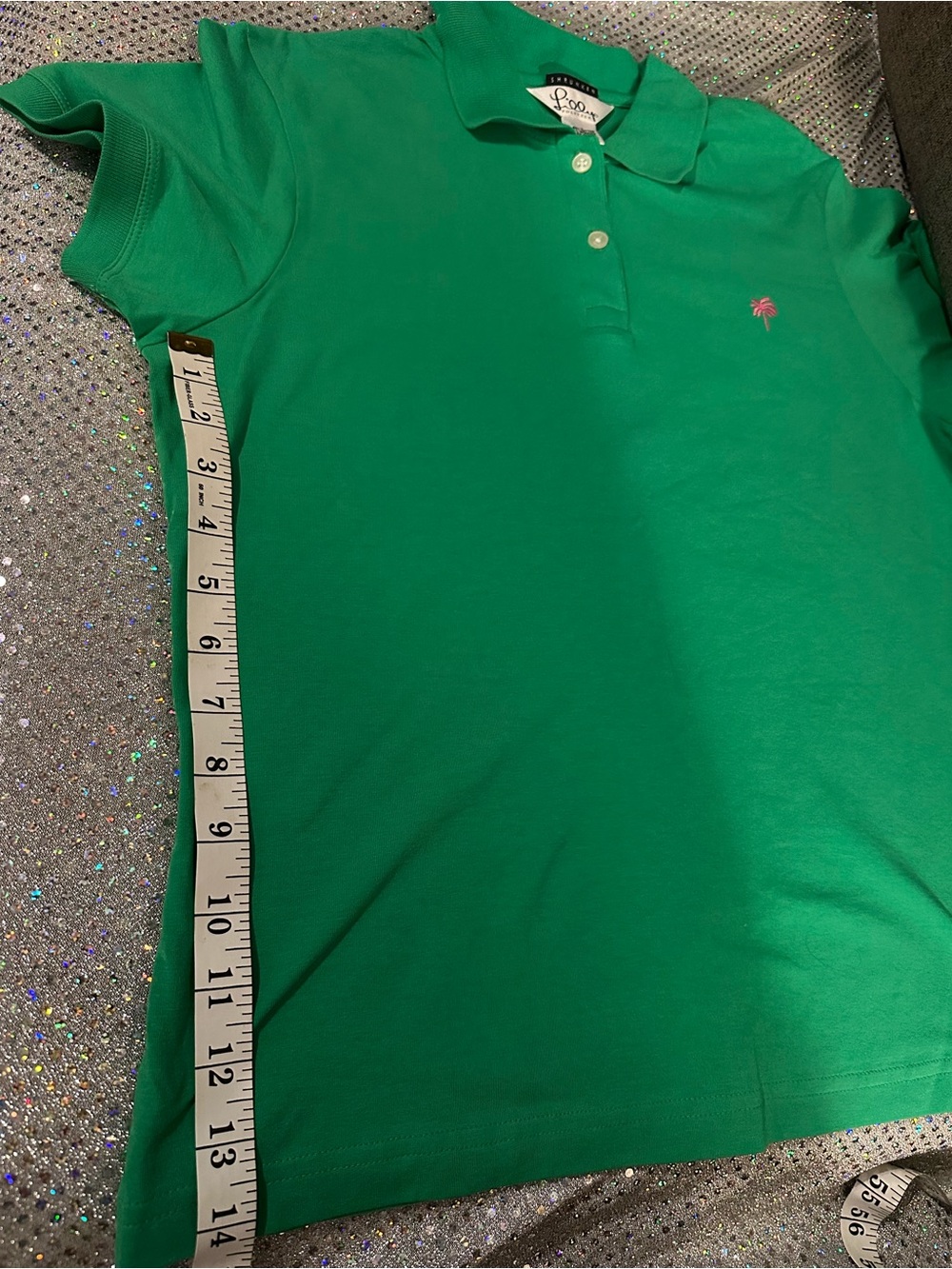 Lilly Pulitzer Green shrunken Polo with Pink Palm tree NWOT LG - Picture 4 of 5